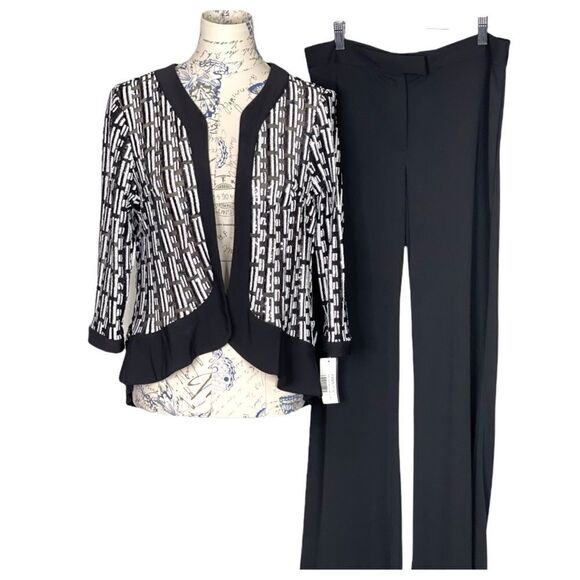 BLACK and White Sequin Beaded Open Front Jacket - Picture 13 of 13